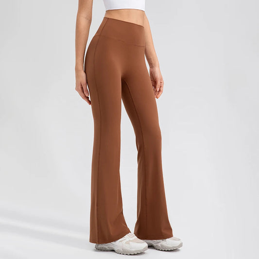 High waist flared knit nylon yoga leggings with butt lifting design - product image