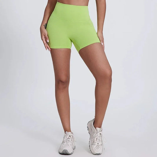 High-waisted nylon knit yoga shorts with welt pockets in multiple colors and sizes - product image