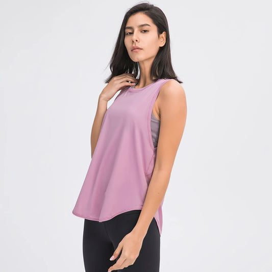 Knit nylon women's back mesh patchwork loose fit breathable yoga fitness vest - product image