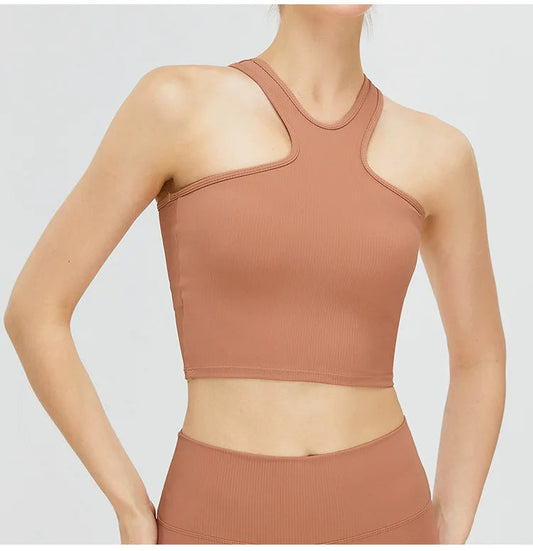 Nylon halter neck knit yoga vest with butterfly back design - product image