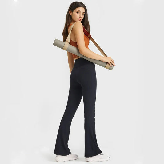 Nylon knit casual bootleg high waist flared yoga pants leggings with hidden pocket - product image