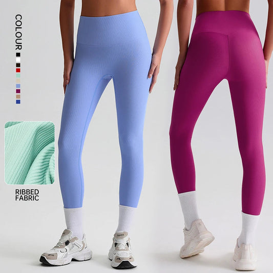 Nylon knit high waist 25" ribbed workout tights women's gym fitness leggings - product image