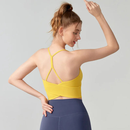 Nylon knit one-piece cup shock-proof breathable back top halter chest pad women's - product image