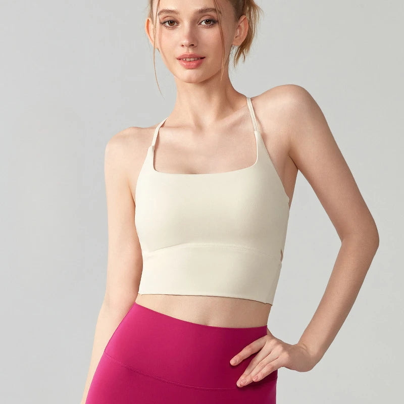 Nylon knit one-piece cup shock-proof breathable back top halter chest pad women's - product image