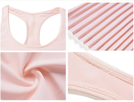 Nylon knit pleated sleeveless racerback tennis dress with built-in shorts and bra - product image