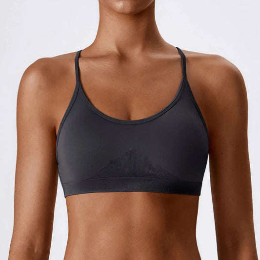 Nylon knit seamless backless strappy padded sports bra crop tank top women's - product image