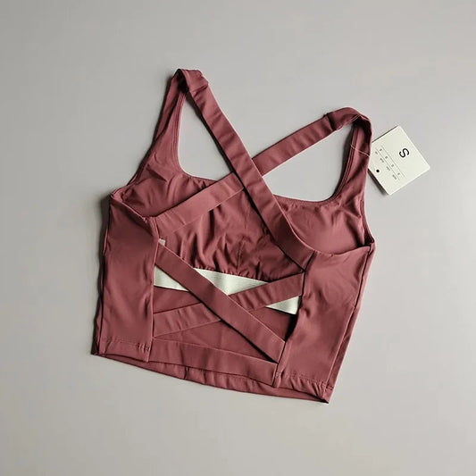 Nylon knit shockproof cross back running fitness sports underwear vest women's - product image