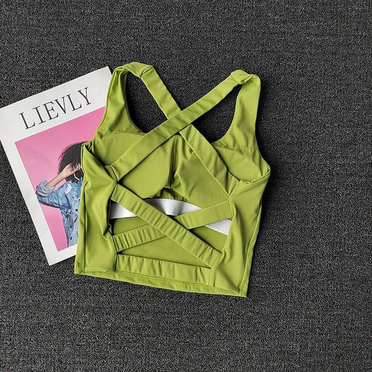 Nylon knit shockproof cross back running fitness sports underwear vest women's - product image