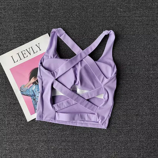 Nylon knit shockproof cross back running fitness sports underwear vest women's - product image