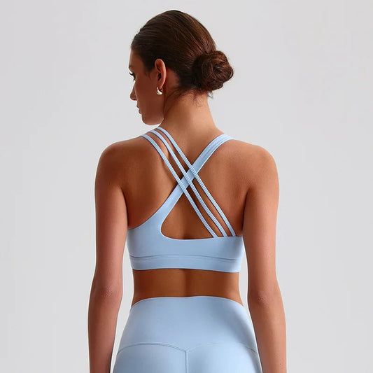 Nylon knit u neck yoga sport bra gym crop top fitness workout bra women's - product image
