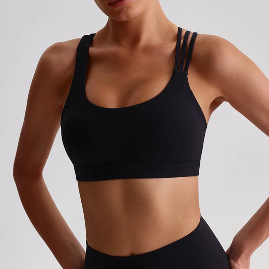 Nylon knit u neck yoga sport bra gym crop top fitness workout bra women's - product image