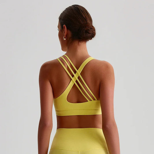 Nylon knit u neck yoga sport bra gym crop top fitness workout bra women's - product image