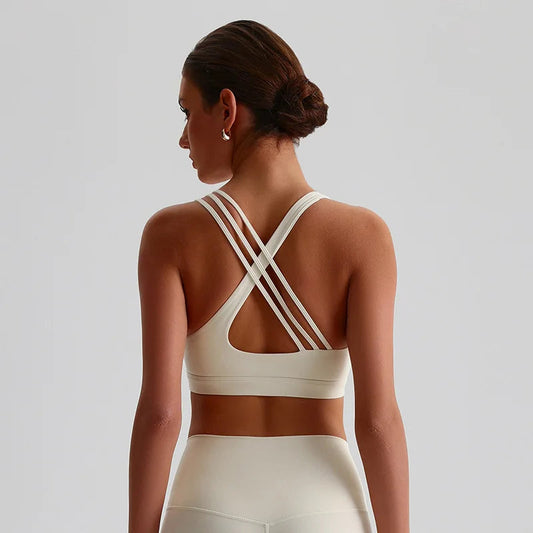 Nylon knit u neck yoga sport bra gym crop top fitness workout bra women's - product image