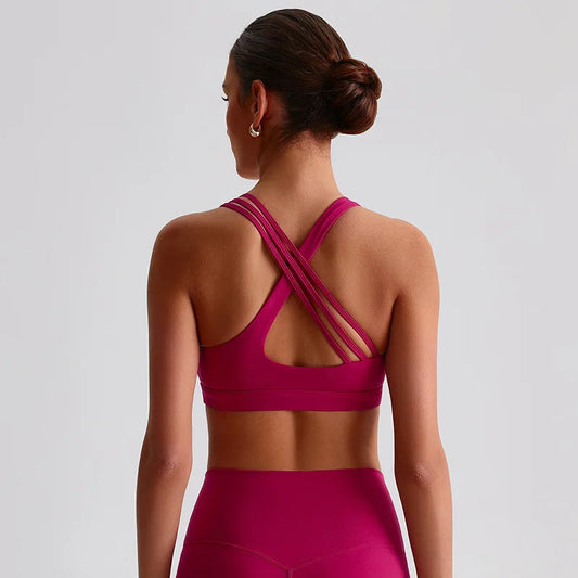 Nylon knit u neck yoga sport bra gym crop top fitness workout bra women's - product image