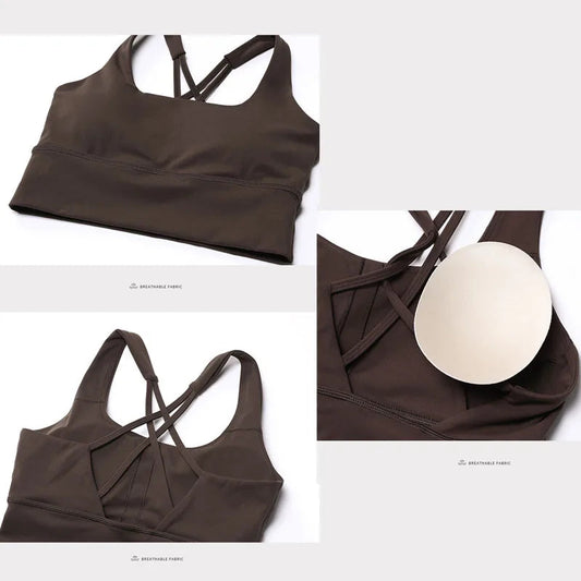 Nylon knit women's 2piece yoga set strappy sports bra gym outfit - product image