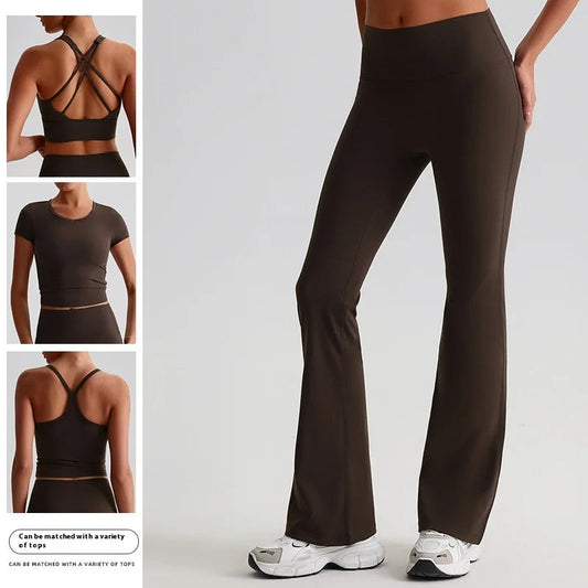 Nylon knit women's bootcut flare yoga leggings elastic waist - product image