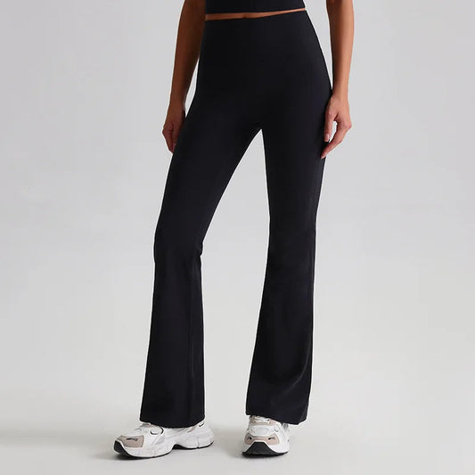 Nylon knit women's bootcut flare yoga leggings elastic waist - product image