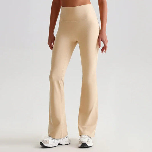Nylon knit women's bootcut flare yoga leggings elastic waist - product image