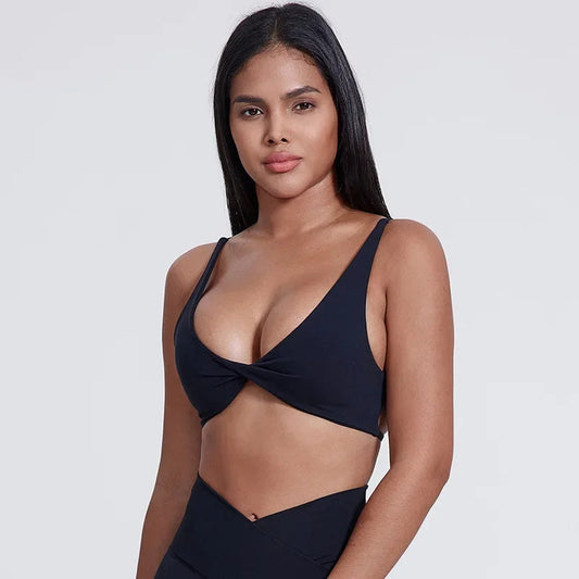 Nylon knit women's chest pad slim back cross sports halter vest fitness underwear - product image