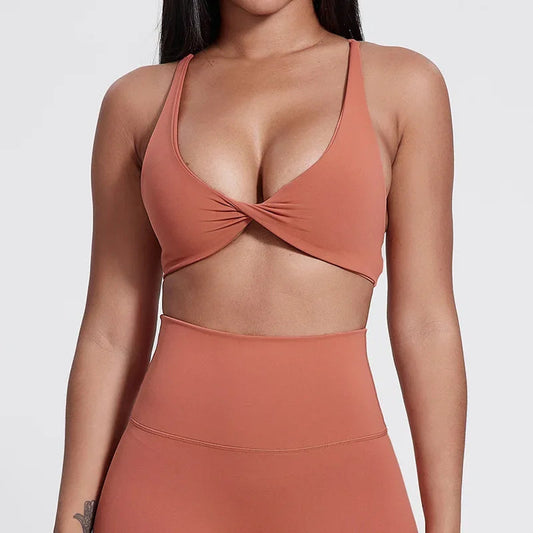 Nylon knit women's chest pad slim back cross sports halter vest fitness underwear - product image