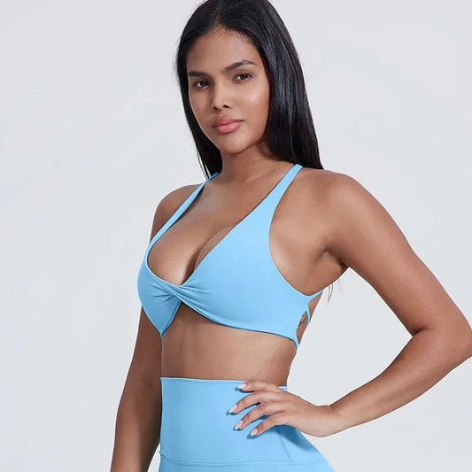 Nylon knit women's chest pad slim back cross sports halter vest fitness underwear - product image