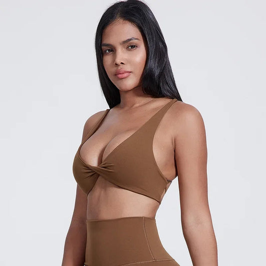 Nylon knit women's chest pad slim back cross sports halter vest fitness underwear - product image