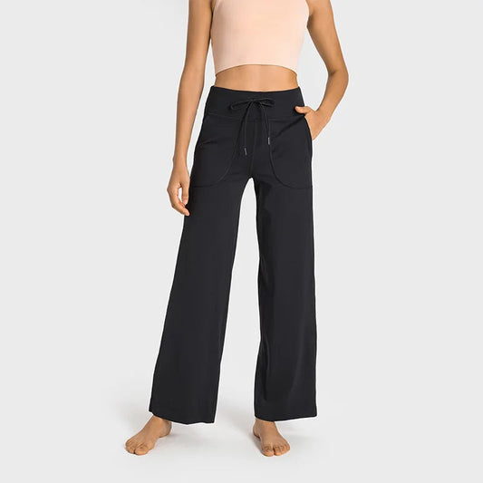 Nylon knit women's high waist drawstring bootcut yoga leggings - product image