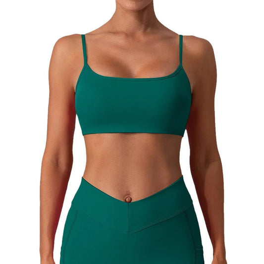 Nylon knit women's square collar gym workout fitness yoga crop top sports bra - product image