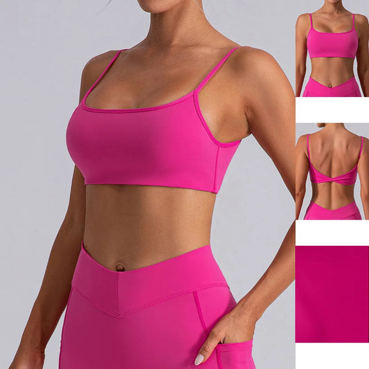 Nylon knit women's square collar gym workout fitness yoga crop top sports bra - product image