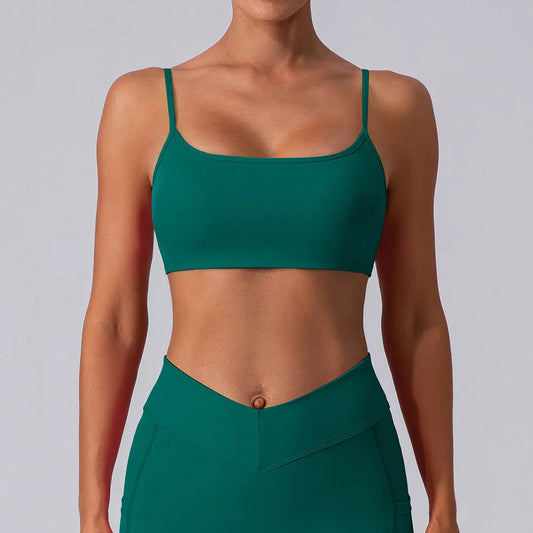 Nylon knit women's square collar gym workout fitness yoga crop top sports bra - product image