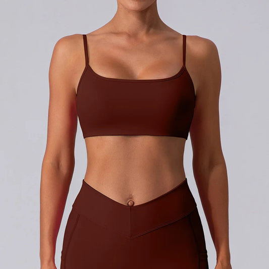 Nylon knit women's square collar gym workout fitness yoga crop top sports bra - product image