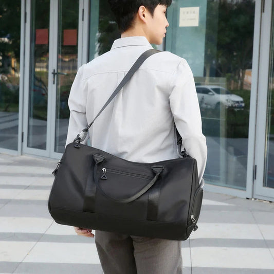 Nylon large capacity waterproof fitness tote bag with dry wet separation and multi-layer pockets - product image