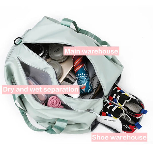 Nylon lightweight waterproof multifunctional dry wet shoulder bag with independent shoe compartment - product image