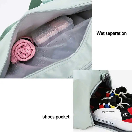 Nylon lightweight waterproof multifunctional dry wet shoulder bag with independent shoe compartment - product image