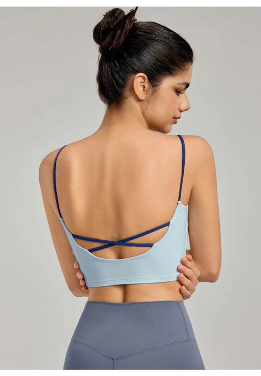 Nylon non-woven chest pad contrast color beautiful back strap yoga sports bra women's - product image