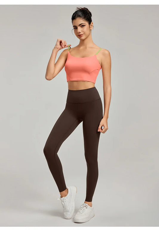Nylon non-woven chest pad contrast color beautiful back strap yoga sports bra women's - product image
