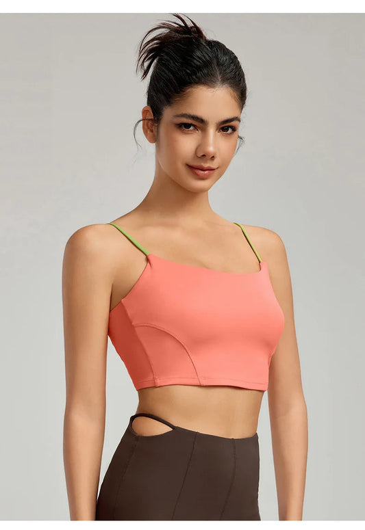 Nylon non-woven chest pad contrast color beautiful back strap yoga sports bra women's - product image