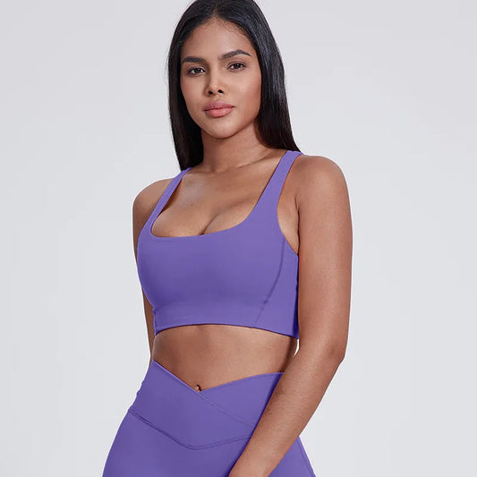 Nylon padded racerback mid impact sports bra crop top for yoga workout - product image