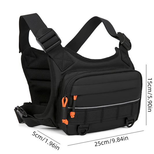 Nylon softback lightweight outdoor chest vest bag with reflective design and multiple pockets - product image