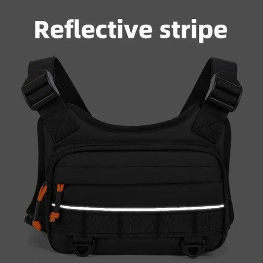 Nylon softback lightweight outdoor chest vest bag with reflective design and multiple pockets - product image