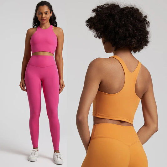 Nylon spandex knit 2-piece push up bra and leggings set for women workout - product image