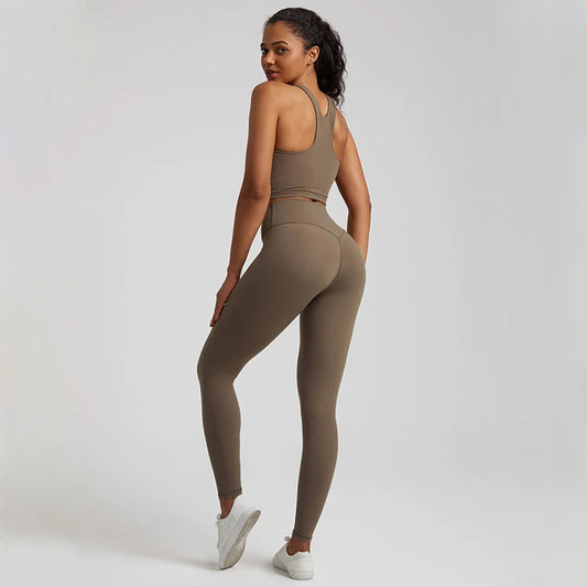 Nylon spandex knit 2-piece push up bra and leggings set for women workout - product image