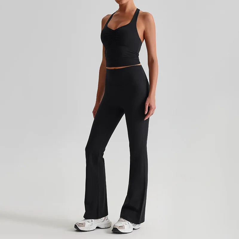 Nylon spandex knit high waist 2 piece scrunch sports bra and leggings set women's - product image