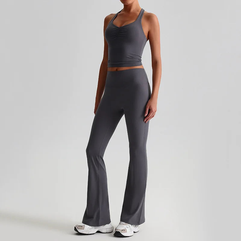 Nylon spandex knit high waist 2 piece scrunch sports bra and leggings set women's - product image