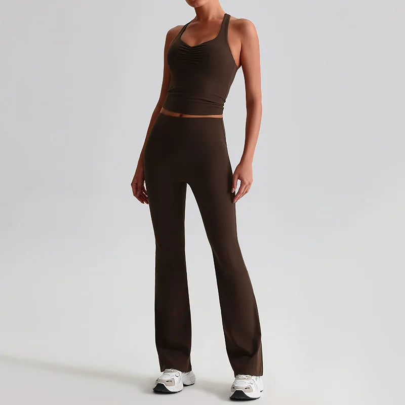 Nylon spandex knit high waist 2 piece scrunch sports bra and leggings set women's - product image