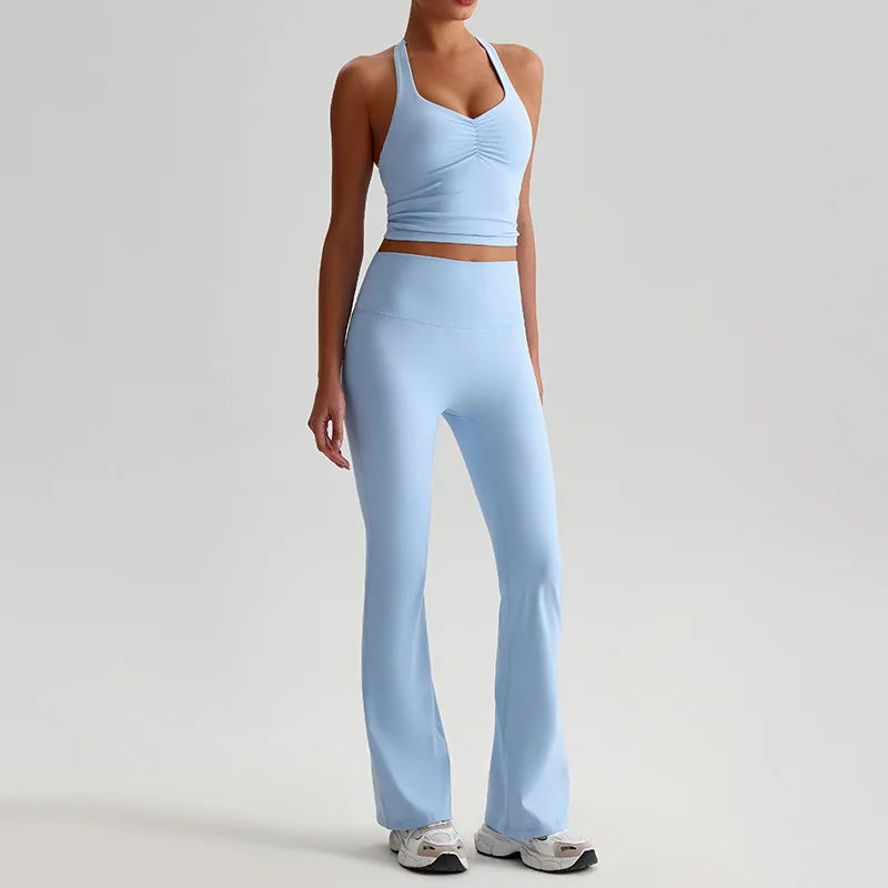 Nylon spandex knit high waist 2 piece scrunch sports bra and leggings set women's - product image