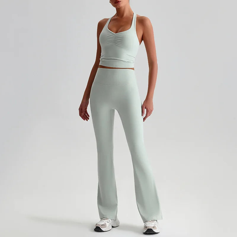 Nylon spandex knit high waist 2 piece scrunch sports bra and leggings set women's - product image