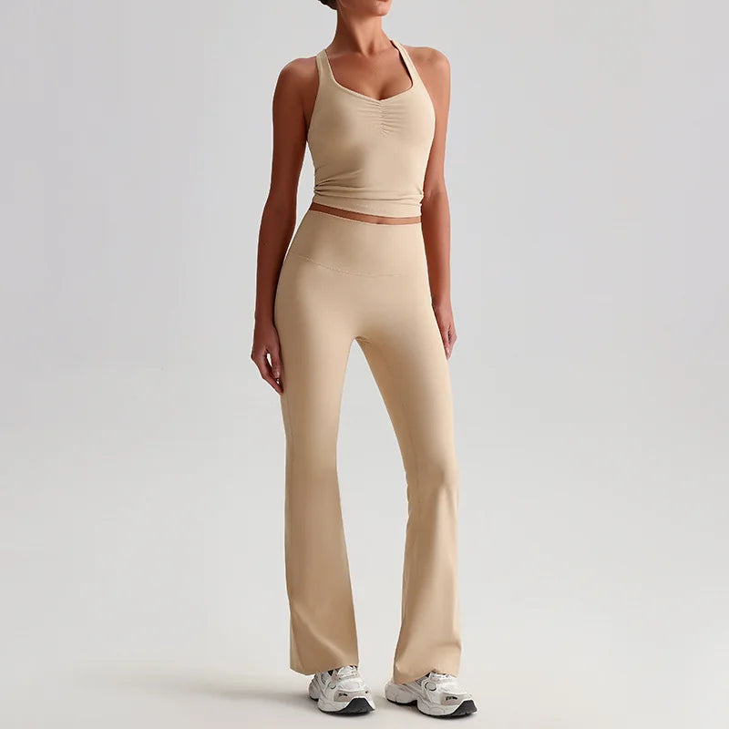 Nylon spandex knit high waist 2 piece scrunch sports bra and leggings set women's - product image