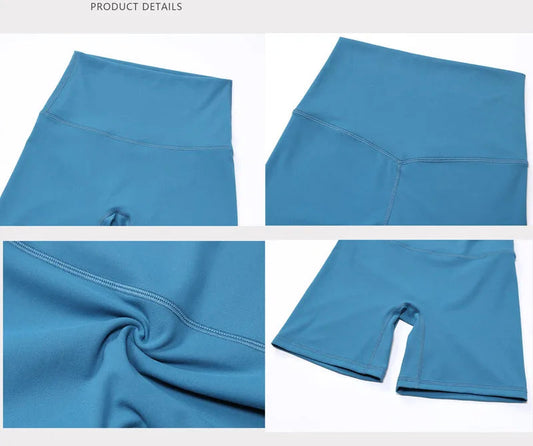 Nylon spandex knit high waist 2pcs gym fitness set women's biker shorts workout - product image