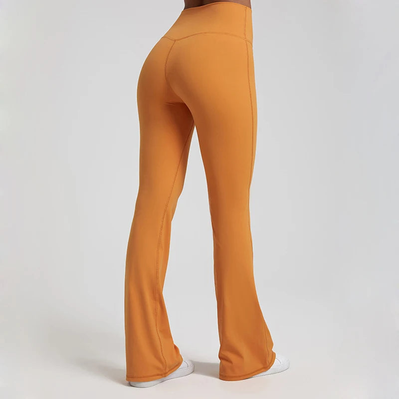 Nylon spandex knit high waist bootcut yoga leggings with 8-way stretch - product image